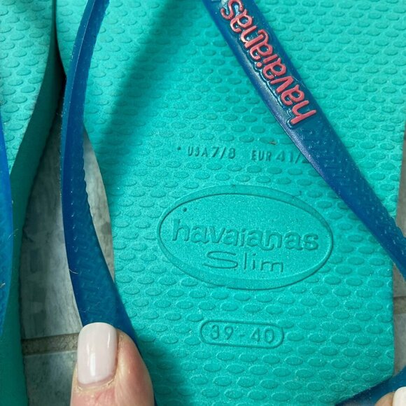 Havaianas Slim Flip Flops Sandals Blue Green Women's Size 7/8 NWT - Picture 2 of 6